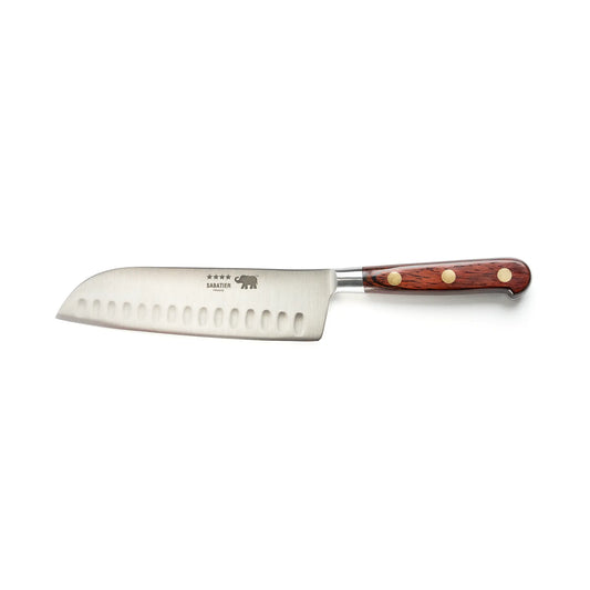 17cm forged carbon steel santoku with red pakkawood handle