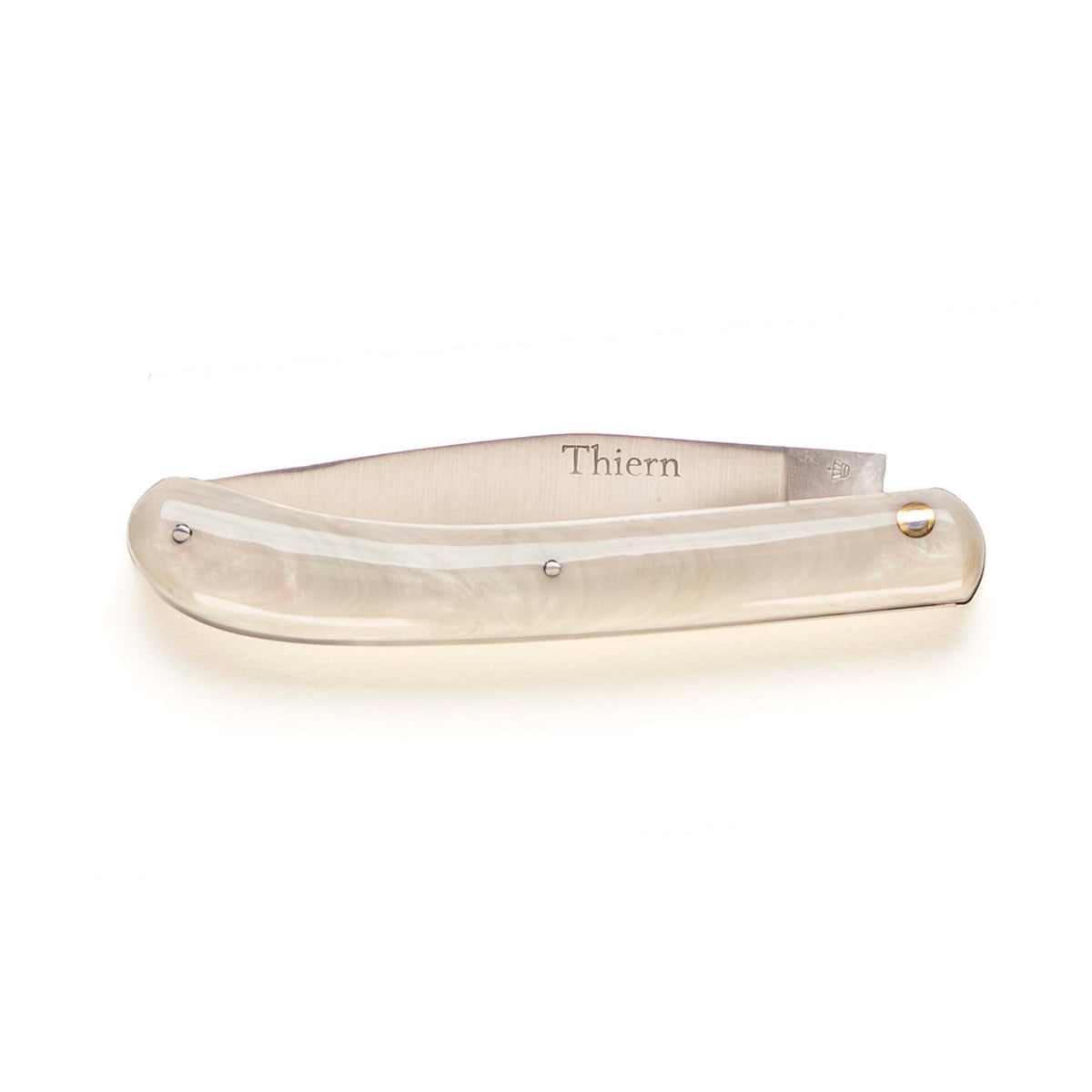 Thiern folding knife by Thiers-Issard with pearl-white acrylic handle, closed