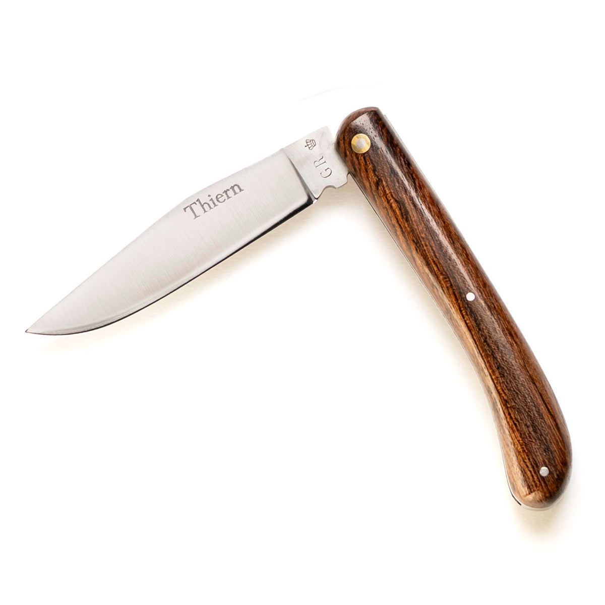 Thiern folding knife by Thiers-Issard with bocote wood handle, half open