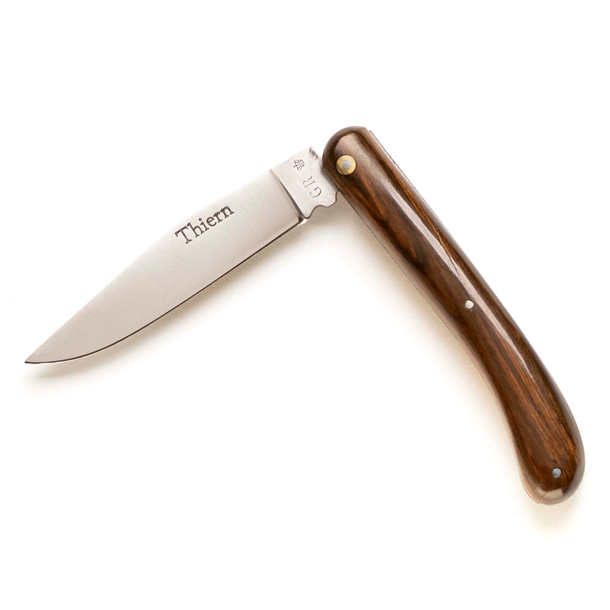 Thiern folding knife by Thiers-Issard with guayacan wood handle, half open