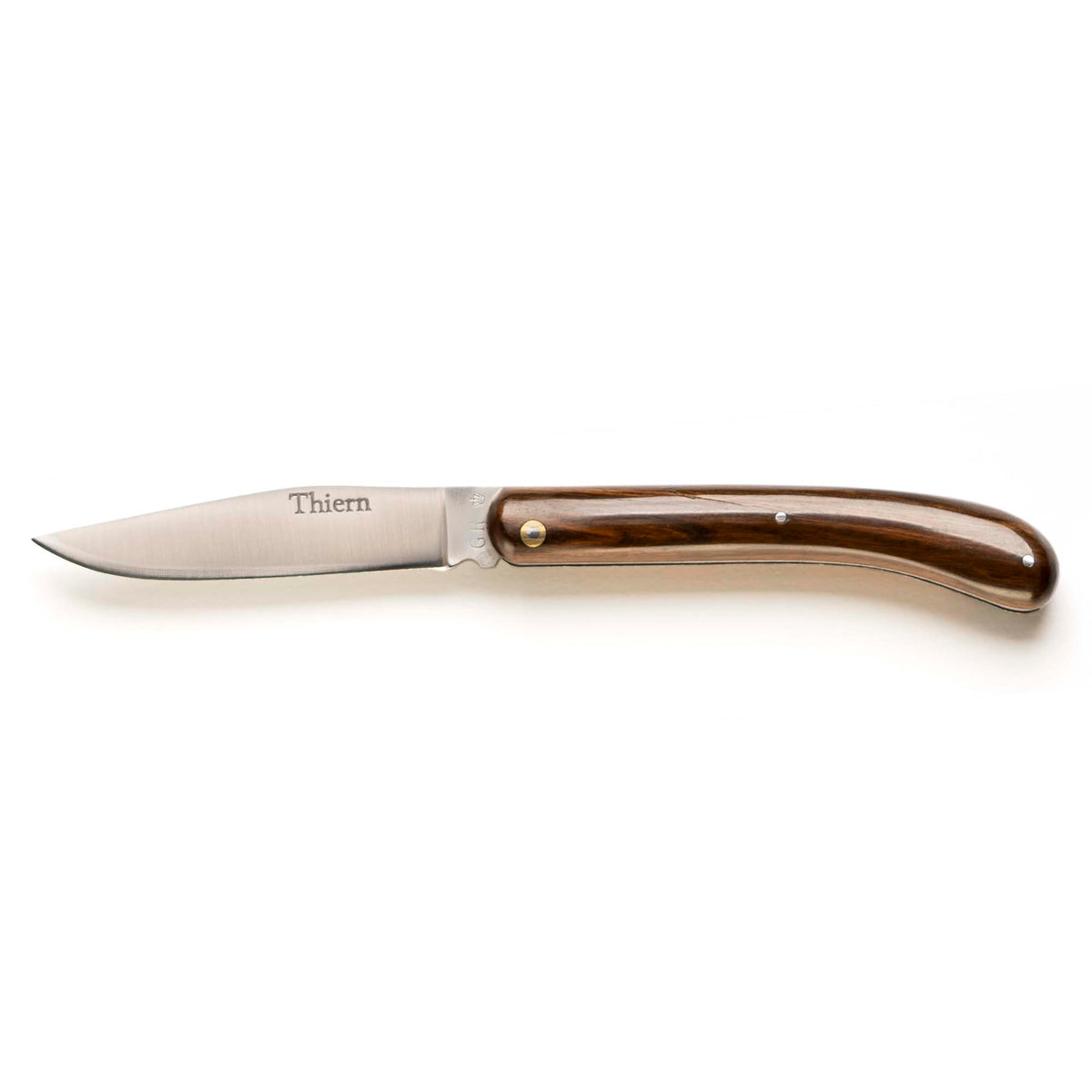 Thiern folding knife by Thiers-Issard with guayacan wood handle, open, side view