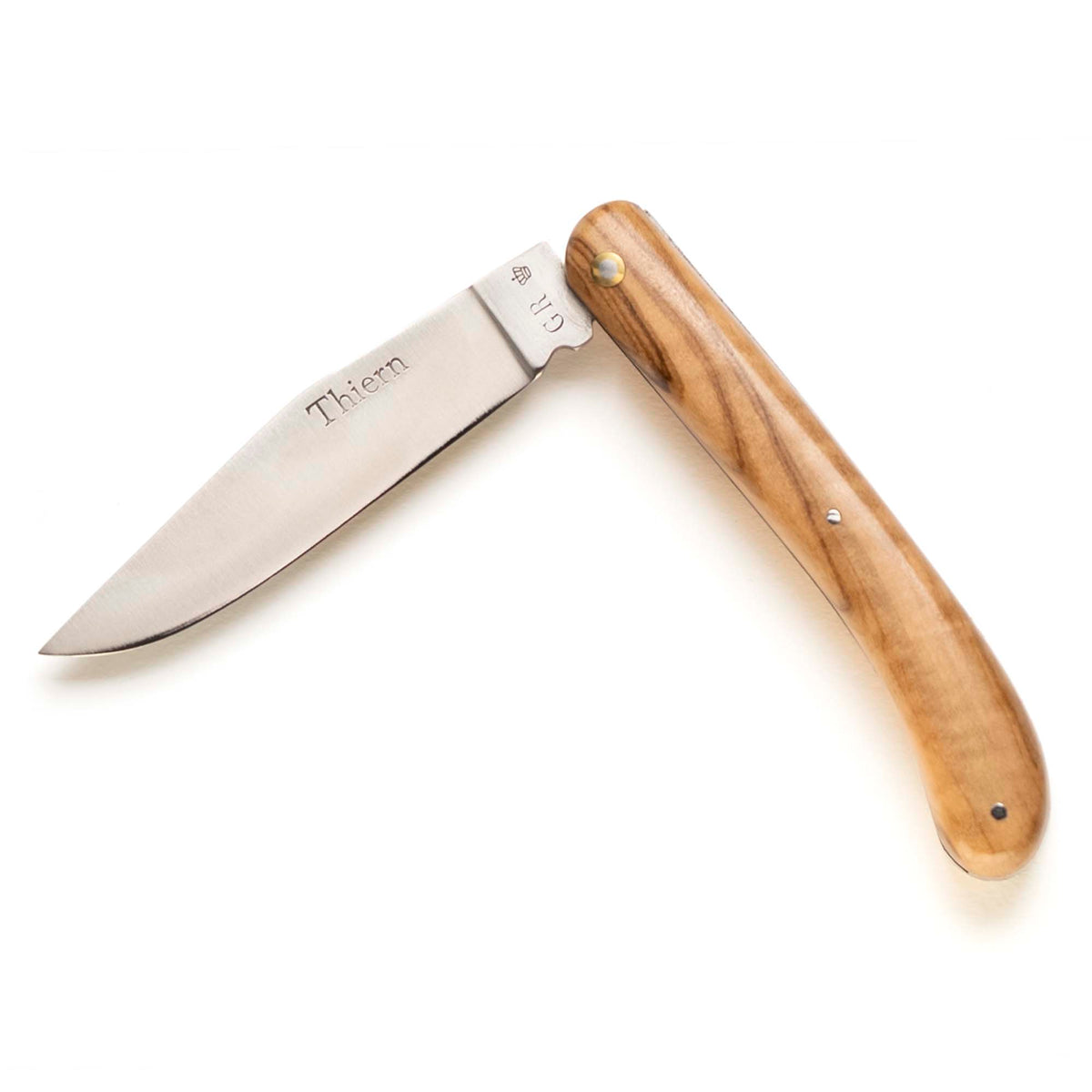 Thiern folding knife by Thiers-Issard with olive wood handle, half open