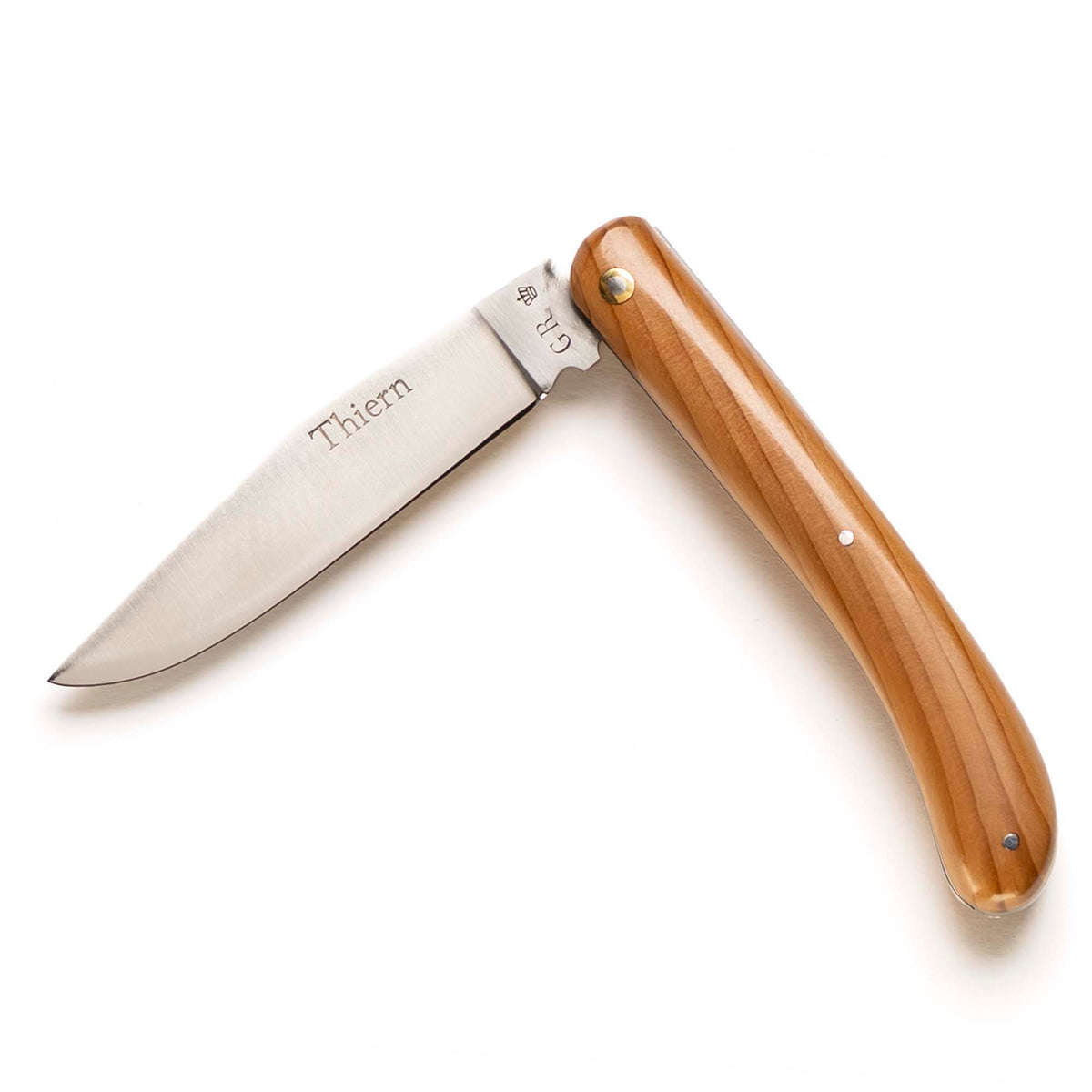 Thiern folding knife by Thiers-Issard with yew wood handle, half open
